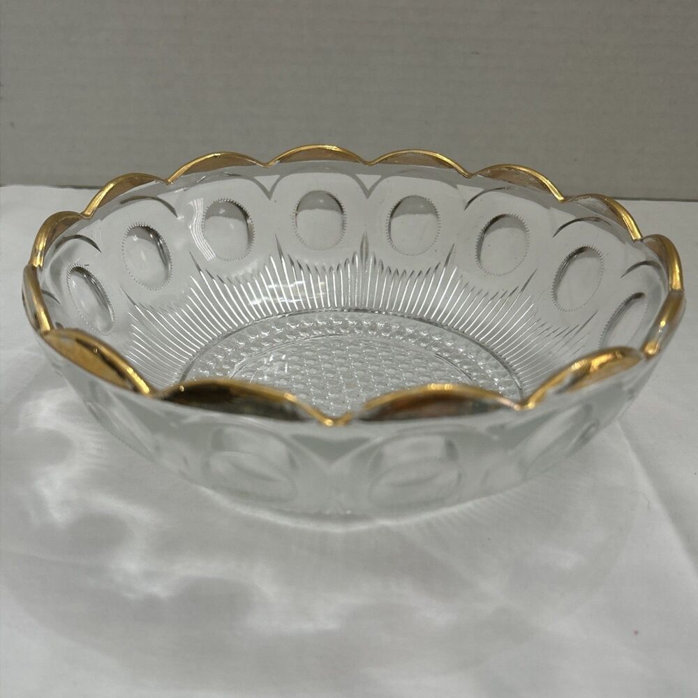 Vintage Bartlett-Collins Bowl 8 3/8" Clear with Gold Trim